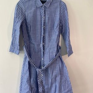 Tommy Hilfiger blue and white striped shirt dress.